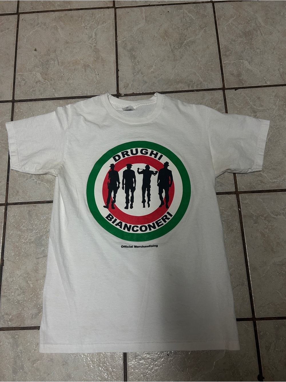 Fruit of the Loom White Tee with Green and Red DRUGHI Bianconeri Graphic
